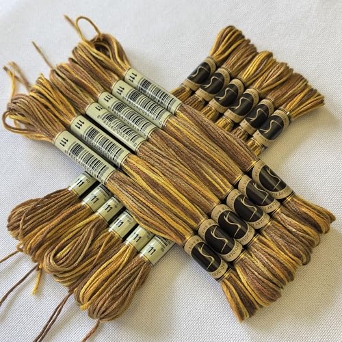 Magical Color Variegated Cross Stitch Thread Color Variations Embroidery Floss Pack, 8.7-Yard, Gold Brown, Pack of 12 Skeins