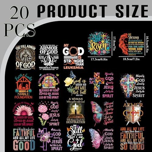 Dazoratix Religious Iron on Transfers - 20 Sheets Christian Jesus DTF Ready to Press Bible Verse God Cross Heat Patches Stickers Vinyl Decals for T Shirts Clothes Bag Hat Pillow DIY Crafts Decorations - style: Christian Jesus