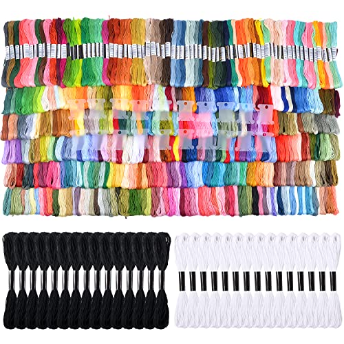 VICOVI 477 Skeins Embroidery Floss Kit 447 Vibrant Colors + 15 Black & 15 White Cross Stitch Thread Set with 20 Bobbins for Friendship Bracelets Sewing DIY Crafts - color: 447 multicolor + 30 White&Black