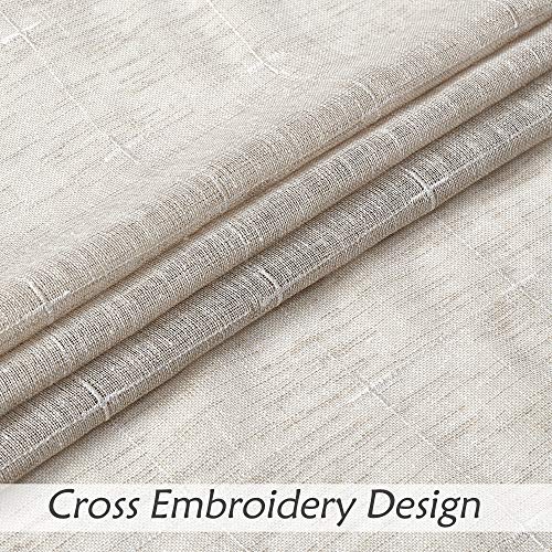 Linen Waterfall Valance with White GEO Embroidery Semi Sheer, 56"x38"x1 - color: Linen (Embroidered), size: 56"W x 38"L (Pack of 1)