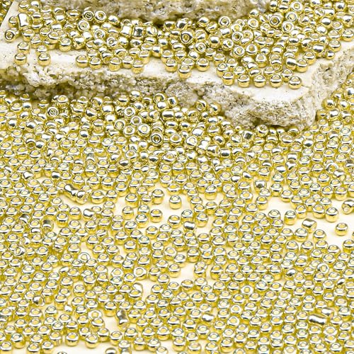 10150pcs 2mm Glass Seed Beads Bulk, 12/0 Mini Small Round Bead for Jewelry Making Tiny Craft Glass Seed Beads for Jewelry Making Bracelet Wrist Necklaces(Bright Gold) - color: Bright Gold