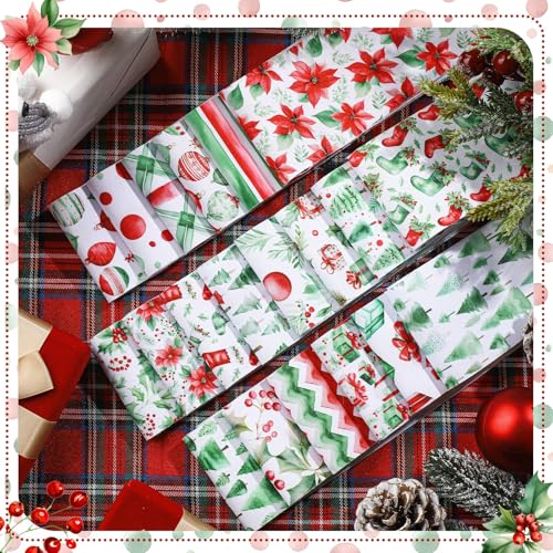 Hosuly 40 Pcs Watercolor Christmas Fabric Jelly Cotton Quilt Strips Rolls - color: Red Green Christams