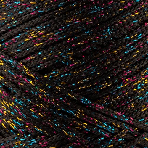 Sensy Premium 2mm 251 Yards Sparkle Polyester Rope 90% Polypropylene 10% Polyester Cord Macrame Cord 2mm Crochet Bag Cord Macrame Rope Crochet Thread for Knitter (Black Multi Sparkle) - color: Black Multi Sparkle, size: 1 Skein