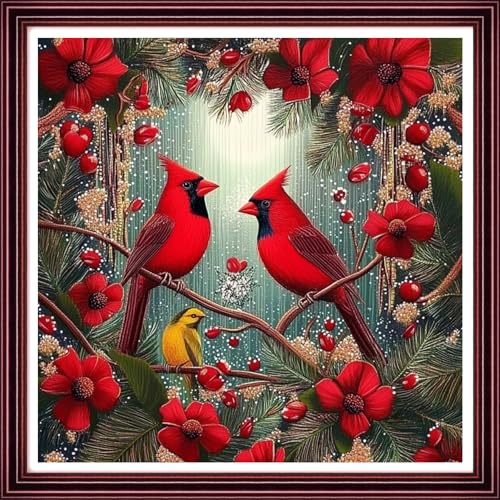 Funchey Counted Cross Stitch Kits for Adults Needlepoint Kits Unprinted Cross Stitching Embroidery Kit 11CT Cross Stitch Supplies-Christmas Cardinals 18x18 inch - color: ArtsKits40