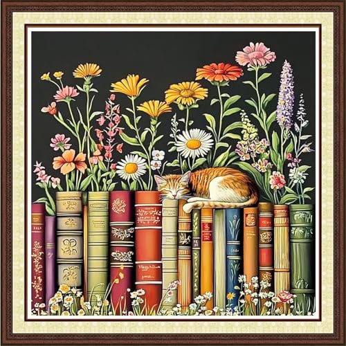 Findvoor Counted Cross Stitch Kits for Adults Full Range of Cross Stitching Embroidery Unprinted Pattern for Beginners, 11CT Needlepoint Kit Patterns Embroidery Kits-Books, Cats, Flowers 18x18 inch - color: ColorCraft26