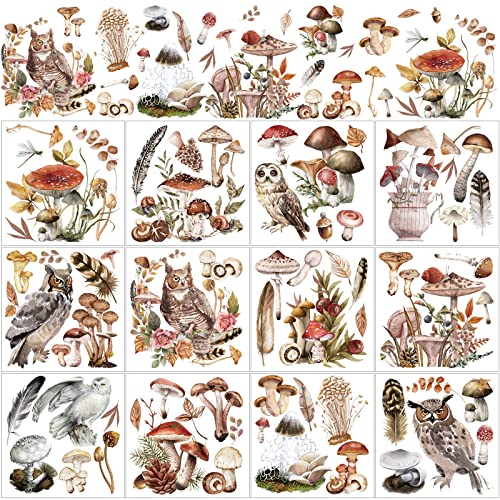 BBTO 12 Sheets Rub on Transfers for Crafts Wood Furniture DIY, 5.5" x 5.7" - style: Mushroom