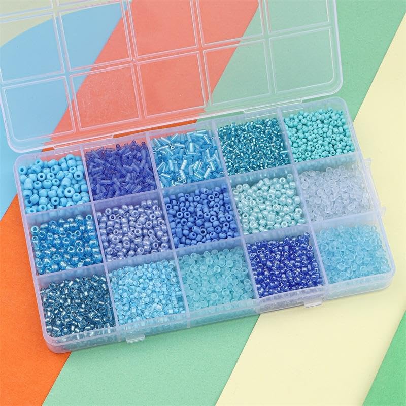 15 Color Glass Seed Tube Bugle Beads Bracelet Jewelry Making Kit,Blue - color: blue