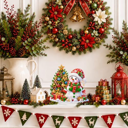 Eiflow Christmas Diamond Art Tabletop Kit for Adults Snowman Ornament, DIY Table Top Diamond Art Painting with Stand Acrylic Stand Up Gem Painting Board Kit - color: Snowman