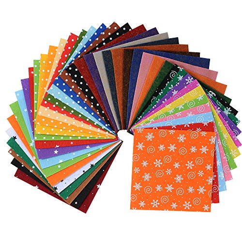 DIY Polyester Patterned Felt Fabric Squares Sheets Assorted Colors 6x6 inch for Crafts, 1mm Thick 40Pcs