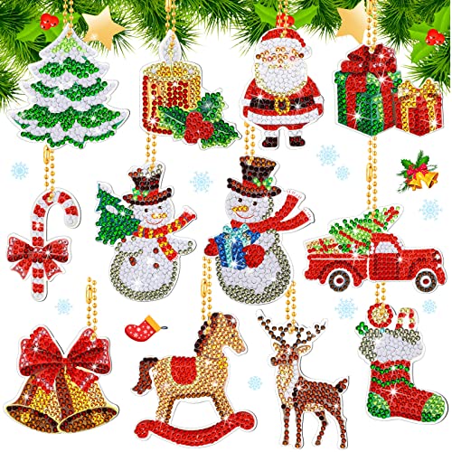 Ferraycle 12 Pcs Diamond Art Christmas Ornaments Xmas Diamond Painting Kit