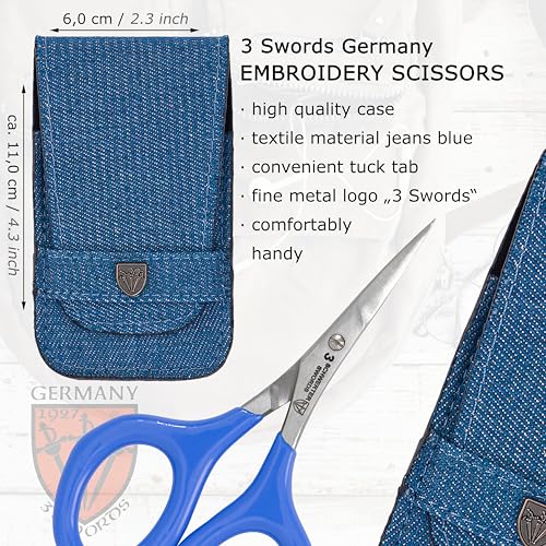 3 Swords Germany - Embroidery Scissors, Shears for Art Work, Daily Use in Household, Sewing, Art Work, Craft with Synthetic Leather case - blue/blue - color: Blue/Blue