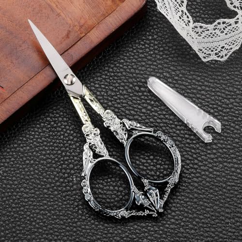 YOUGUOM Sewing Embroidery Scissors, Small Thread Shears with Cover - color: Golden Black