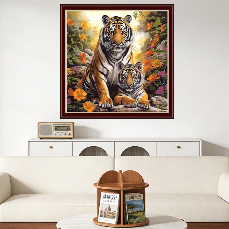 Findvoor Counted Cross Stitch Kits for Adults Full Range of Cross Stitching Embroidery Unprinted Pattern for Beginners, 11CT Needlepoint Cross-Stitch Patterns Embroidery Kits-Two Tigers 18×18 inch - color: ColourSet07