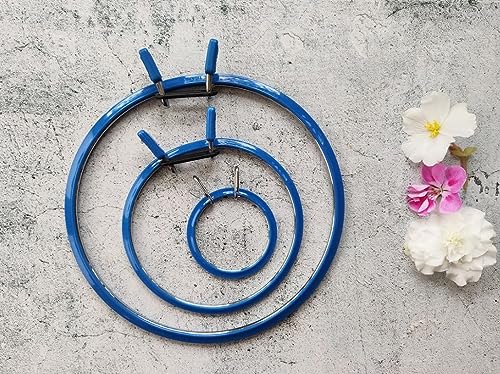 Nurge Premium Quality, Metal Spring Tension Embroidery Hoops, Cross Stich Hoop, Darning Hoops, Embroidery Tension Shed (Blue, Siz Mix) - color: Blue, size: Mix Sizes