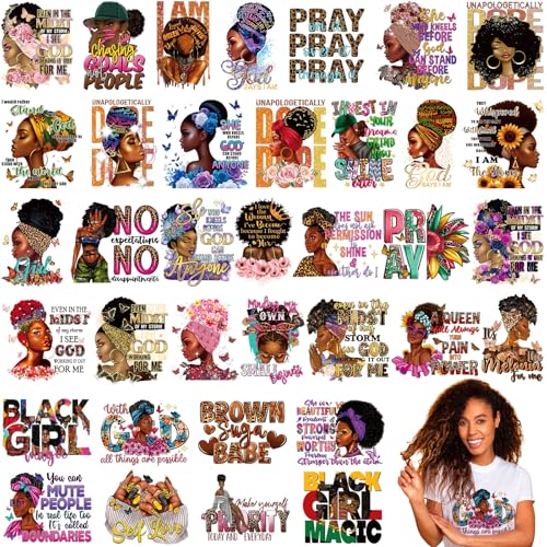 Tellingyou 36 Sheets Black Girl Iron on Transfers Dtf Ready to Press - style: Black Girl