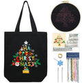 CREAWONDER Canvas Tote Bag Embroidery Kit with Pattern for Beginners, Arts and DIY Embroidery Crafts Kits for Adults, Include Instructions, Thimble, Embroidery Hoops, Color Threads and Tool - color: CR002 Christmas tree black