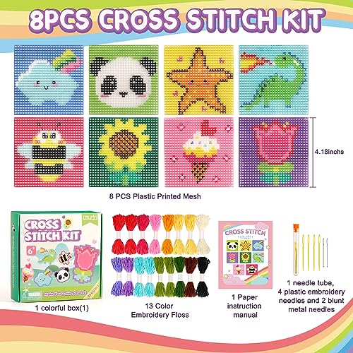Caydo 8-in-1 Cross Stitch Kit for Beginners Kids, Beginner Cross Stitch Kit