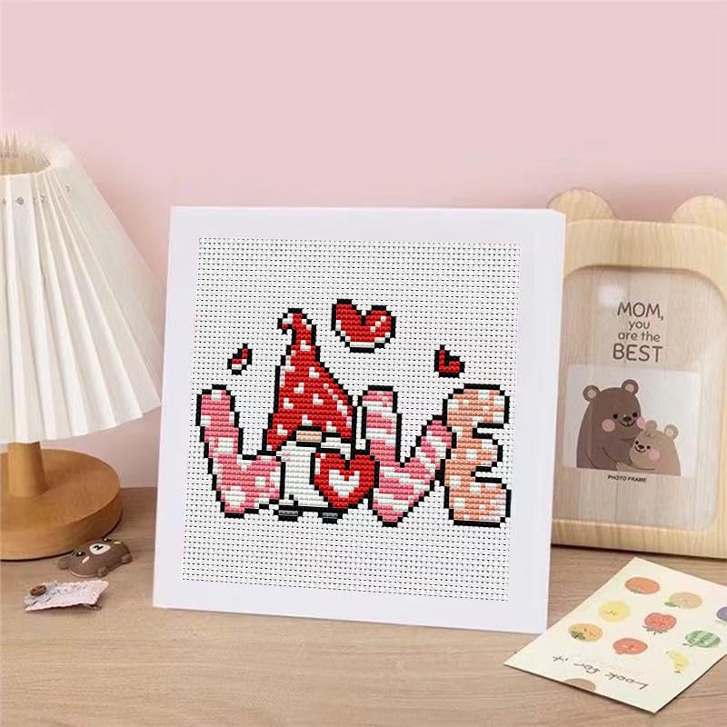 Tiwabb Gnome Stamped Cross Stitch Kits for Adults Beginners with Frame - color: Gnome Cross Stitch with Frame