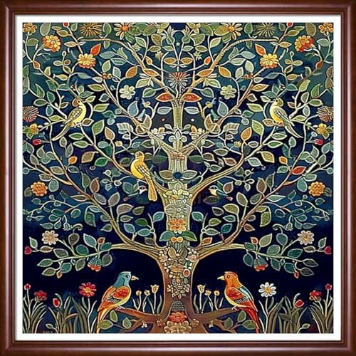 Redxing Stamped Cross Stitch Kits Full Range of Embroidery Starter Kits- Needlepoint Counted Cross Stitch Kits for Beginner Adults 11CT Printed Embroidery Kit-Tree of Life, Little Bird 18x18 inchs - color: DIYArtsKit06