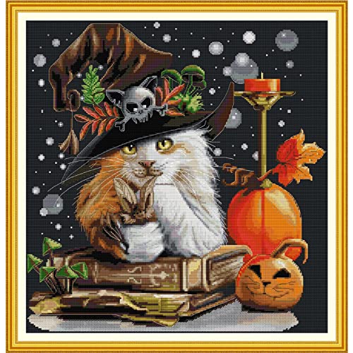Svarog Stamped Cross Stitch Kits Beginners Full Range of Embroidery Patterns Starter Kits for Adult or Kids DIY Cross Stitches Needlepoint Kits 14CT-Cat Wizard 2， 17.32x17.72 inch - color: Cat wizard 2， 17.32x17.72 inch