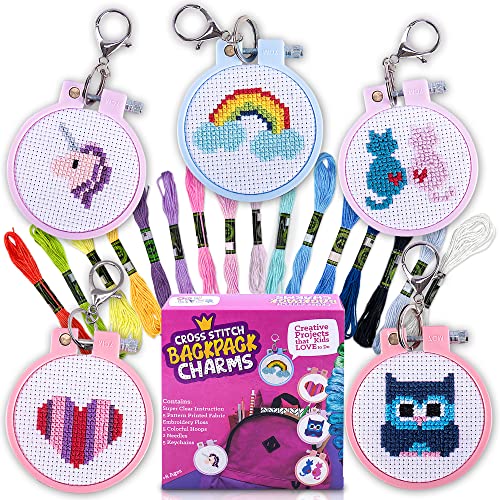 Cross Stitch Kit for Kids - 5 Easy Stamped Embroidery Kits for Beginners - color: multicolor