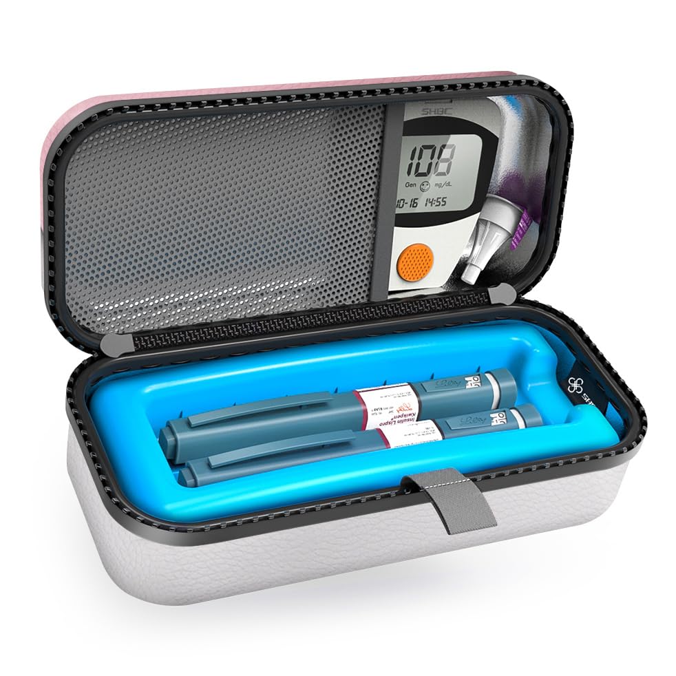 SHBC Insulin Pen Carrying Case Portable Medical Cooler Bag for Diabetes with Protective Ice Brick - Convenient to Changing Needles with Each Injection White Pink - color: White Pink