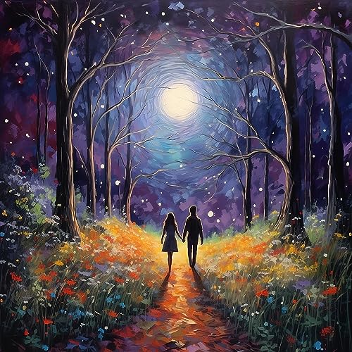 Moohue Stamped Cross Stitch Kits for Adults Skull 14CT Pre Printed Cross Stitch Kits for Beginners (The Moon and Lovers) - color: The Moon and Lovers