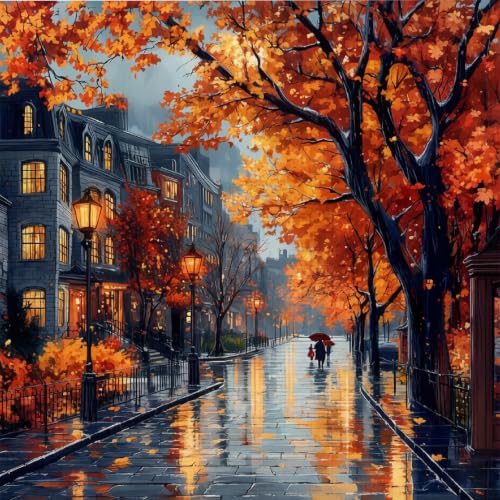YERUOUIU Fall Street Cross Stitch Kits,11 CT Counting Cross Stitch Kit for Adult Beginners,Needlepoint Cross-Stitch Patterns Dimensions Needlecrafts Embroidery Kits Arts and Crafts - color: SZXZ003-US