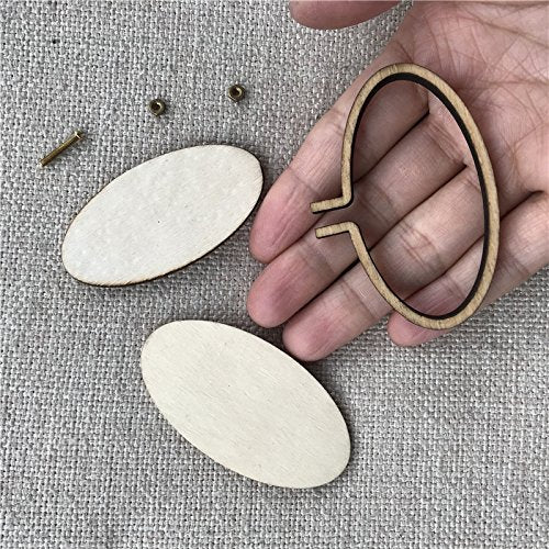 Tiny Round Wooden Embroidery Hoop Frame Kit Miniature Hoops Jewelry DIY Mini Oval Hoop Necklace Brooch Hoop Succulents Pendant Gift (Set of 12)