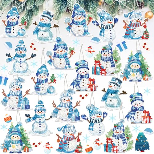 Skylety 20 Pcs Christmas Diamond Art Ornaments Snowman Painting, Blue - color: Blue