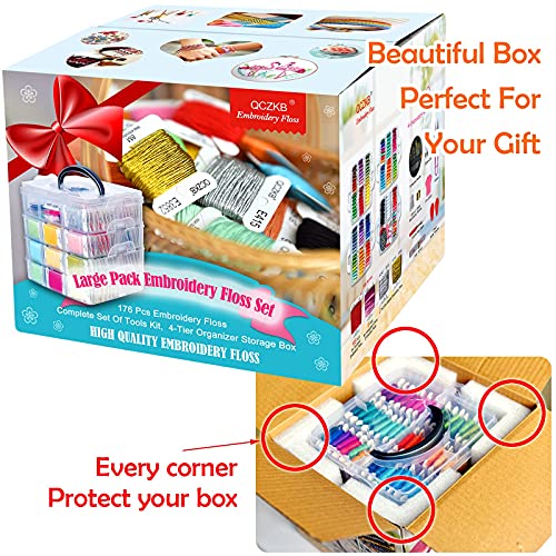 176 PCS Embroidery Floss Set, Complete Set of Tools kit, 4-Tier Organizer Storage Box - size: 4-Tier box