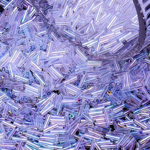 4200pcs Glass Bugle Beads, Mini Long Tube Seed Beads Bulk, Tiny Small Loose Spacer Embroidery Beaded for Bracelets Jewelry Making Sewing, Crafts, Christmas Ornaments, 2×6mm, Clear White AB - color: Clear White AB