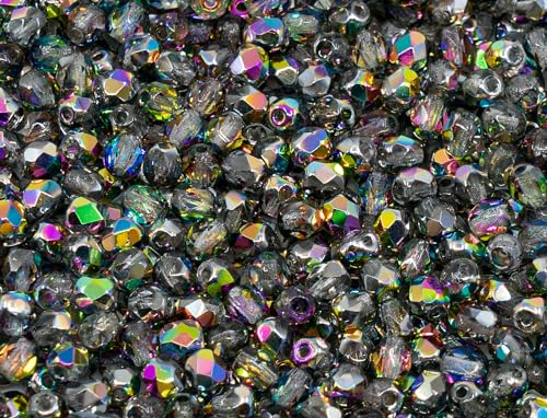 100pcs Faceted Fire Polished Pressed Czech Glass Beads 3mm (0.12in), Crystal Vitrail Medium Double Sided 00030-28137 - color: Crystal Vitrail