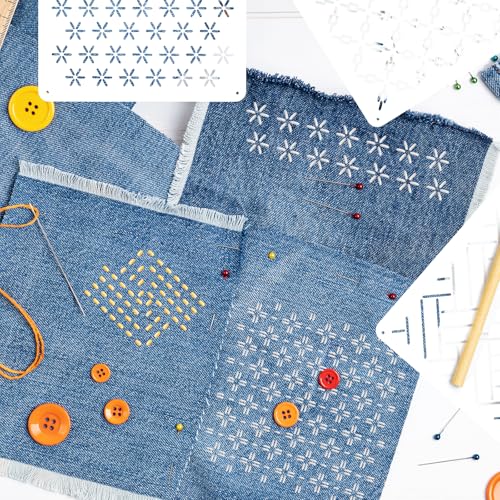 40 Pcs Sashiko Thread Kit, Cotton Thread and Needles Kit with Sashiko Patterns for Embroidery Projects Hand Quilting Mending Supplies