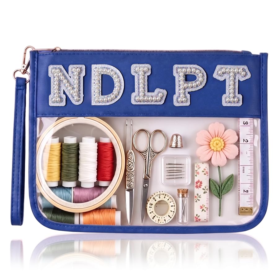 Needlepoint Project Bag NDLPT Clear Zip Pouch Bag, Premium Craft Storage Case, Sewing Organizers and Storage Sewing Gifts for Stitching Enthusiasts (Pearl Royal Blue) - color: Pearl Royal Blue
