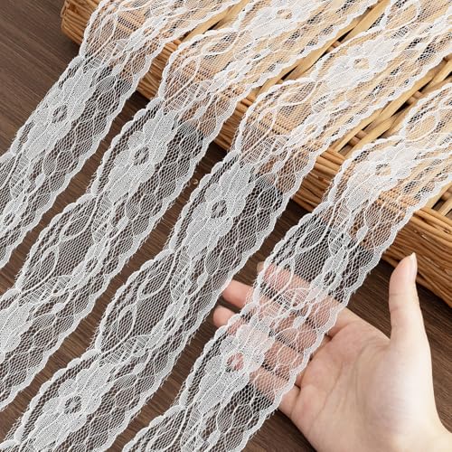Lace Trim Ribbon, 10-Yard White Lace Ribbon, 2.3 Inch Width White Laces Trims Delicate Floral Pattern Ribbons for Crafts Sewing and Bridal Wedding Dress Applique Decorations - color: White023, Length: 10 Yard, Width: 2.3 inch