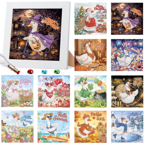 Trandraft 13 Pcs Goose Holiday Small Diamond Art Kits for Adults Craft - style: Goose