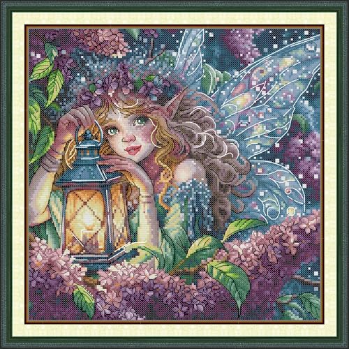 CrossNest 16CT Stamped Cross Stitch Kit for Beginners, HD Printed Complete DIY Embroidery Set with Pattern & Tools, Premium Aida Cloth & Threads (Lilac Spirit) - color: Pattern 01(High definition printing)