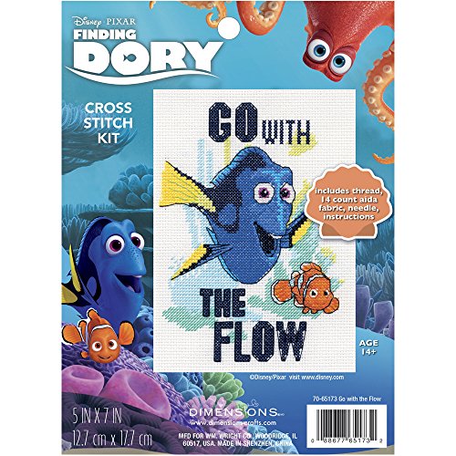 Dimensions 70-65173 Disney Go With The Flow Finding Nemo Counted Cross Stitch Kit, 5" x 7" , White