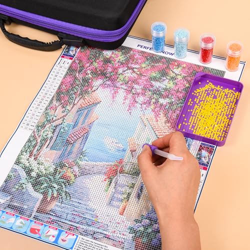 MERATIA Diamond Painting Storage Case Organizer, 40 Slots with Accessories - color: Purple-10 square+30 round bottles