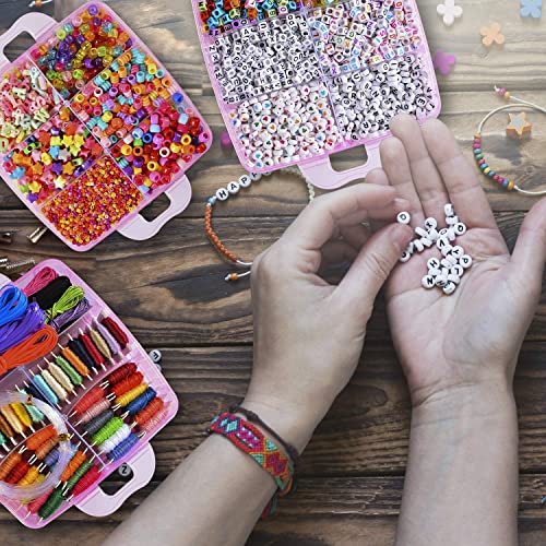 Peirich Bracelets Making Bead Kits, Includes 44 Colors Embroidery Floss with 3-Tier Organizer Storage Box, Over 4900 Beads for Friendship Bracelets, Jewelry Making Christmas Birthday Gift (Pink) - color: Pink