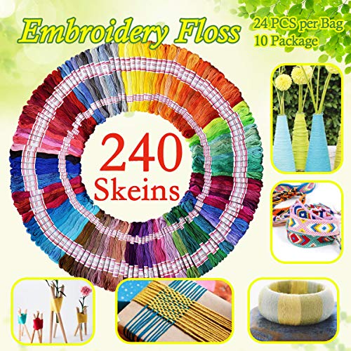 LE PAON Embroidery Floss 240 skeins 100% Egyptian Long-Staple Cotton Cross Stitch Threads -Friendship Bracelets String -Mercerized Crafts Floss Total 1920M 8M/pc 24pcs/Bag 10package - color: classic color, size: 1 Pack