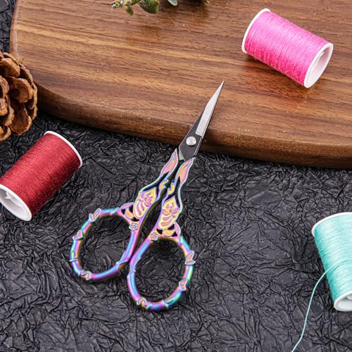 Small Craft Scissors with Cover, Comfortable Handles With Beautiful Butterfly Decos and Sharp Tips, Tools for Crochet, Embroidery,Sewing, Purple&bronze, PJ1631-1 - color: Purple&bronze