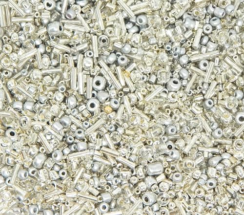 Perlin Glass Seed Beads 2mm 3mm 4mm Round Pony Beads Pack of 3000 Mixed Size, Colour Mix for Jewelry Making Earrings Bracelets Pendants Waist DIY Handmade (Silver) - color: silver