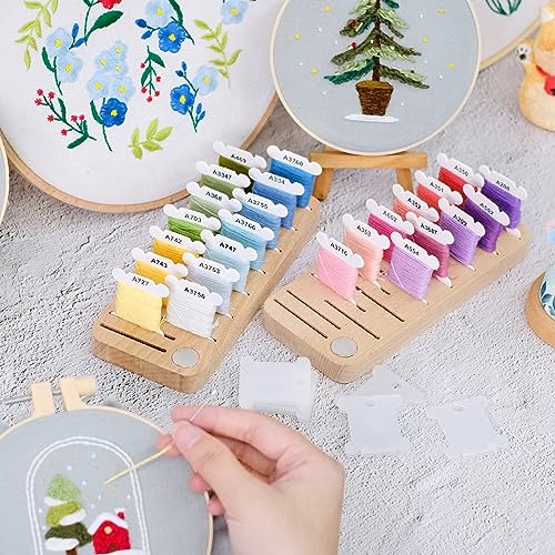 HAND U JOURNEY Beech Wood Floss Organizer with 20 Bobbins - size: 1 Pc