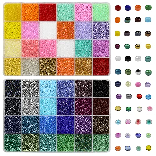 Glass Seed Beads Assorted Kit - Size 12/0 (2mm Tiny), 48 Multicolor Options (48,000pcs Total) with Organizer Box for Adult DIY Jewelry Making - color: 48 Colors Mix