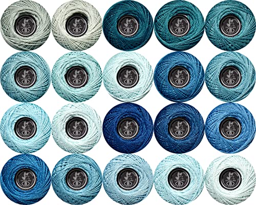 Soft 20 Colors Classic Crochet Thread 20 Pack,100% Cotton (Delft Blue-828-927) - color: Delft Blue Series