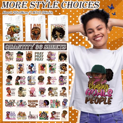 Tellingyou 36 Sheets Black Girl Iron on Transfers Dtf Ready to Press - style: Black Girl