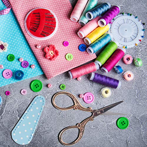 Embroidery Scissors with Leather Cover 3.6 inch Sewing Craft Sharp - color: Gold