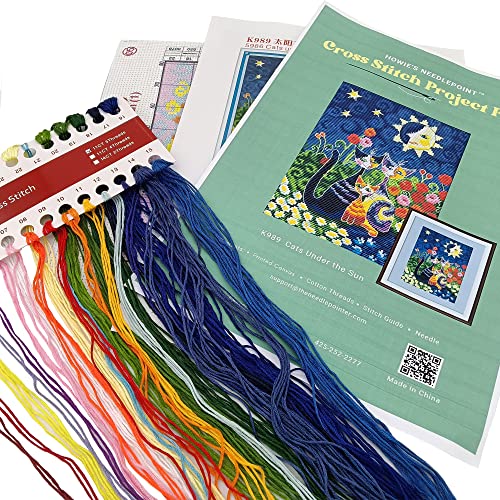 Howie's Needlepoint Cross Stitch Kits, 11CT Pre-Printed Pattern Needlepoint Kits, Full Range of Stamped Starter Kits (Cats Under The Sun, 9.8 x 13.8 Inch) - color: Cats Under the Sun